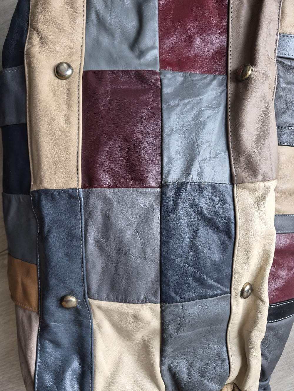 Vintage Mexican Patchwork Leather Duffel Bag Large Weekender Carry On - Picture 7 of 8